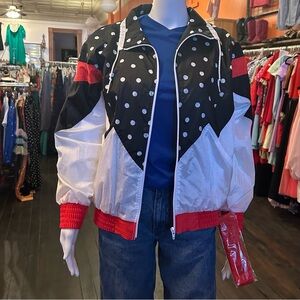 Vintage polka dot windbreaker jacket women’s w/ headband NOS